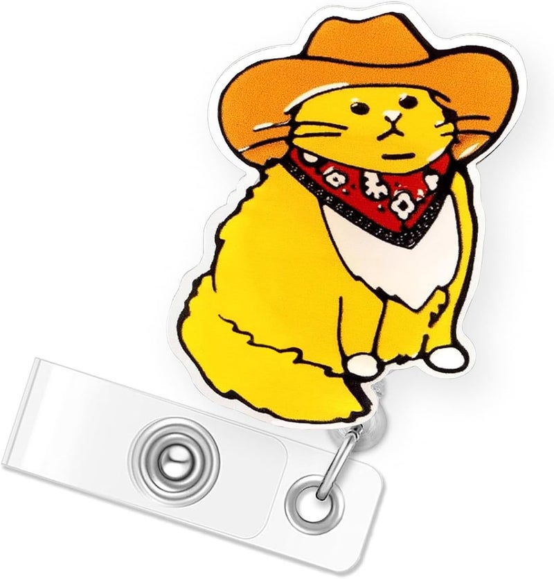 Bydevia Funny Cowboy Cat Badge Reel Retractable for Nurse Nursing RN CNA LPN & Medical Assistant | Vet Tech Cat Badge Reel, Cute Western Badge Holder with Alligator Clip & 24” Durable Nylon Cord | Acrylic - Image 1